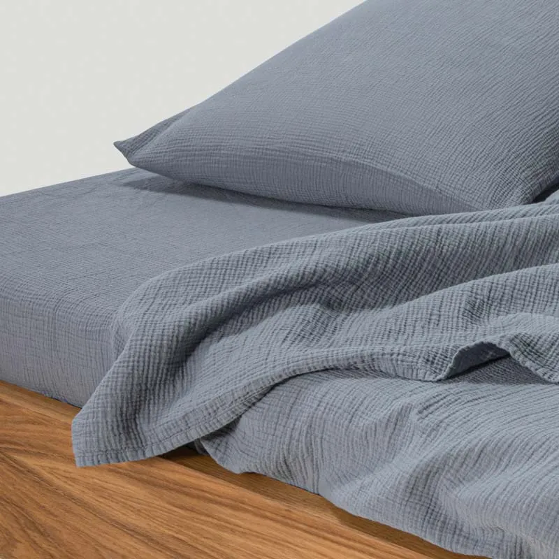Drap housse en gaze de coton 185g/m² • Bleu givre