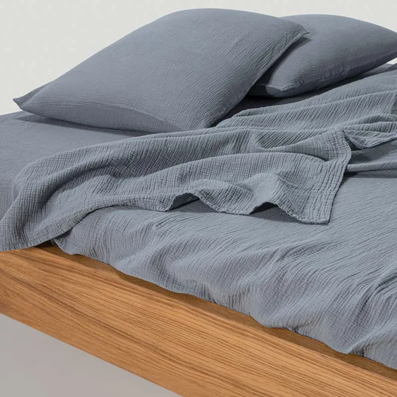 2 taies d'oreiller en gaze de coton 185g/m² • Bleu Givre