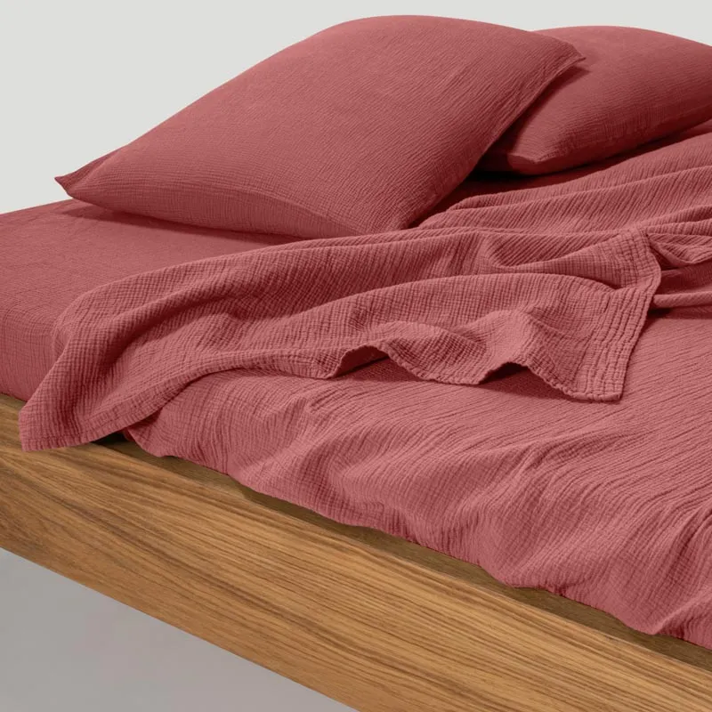 Drap plat en gaze de coton 185g/m² • Rose brique