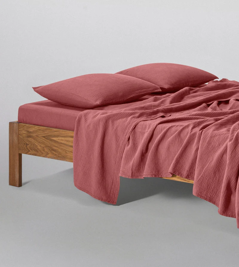 Drap plat en gaze de coton 185g/m² • Rose brique