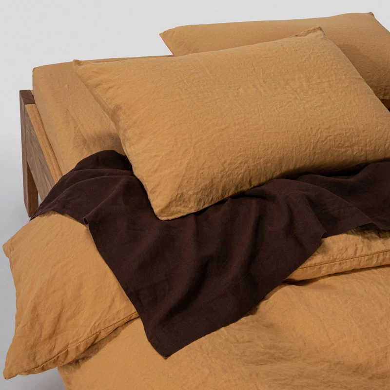 2 taies d'oreiller en lin lavé 190g/m² • Miel