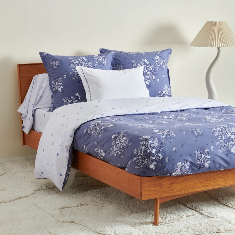 Parure de lit Poème Bleu - Percale de coton