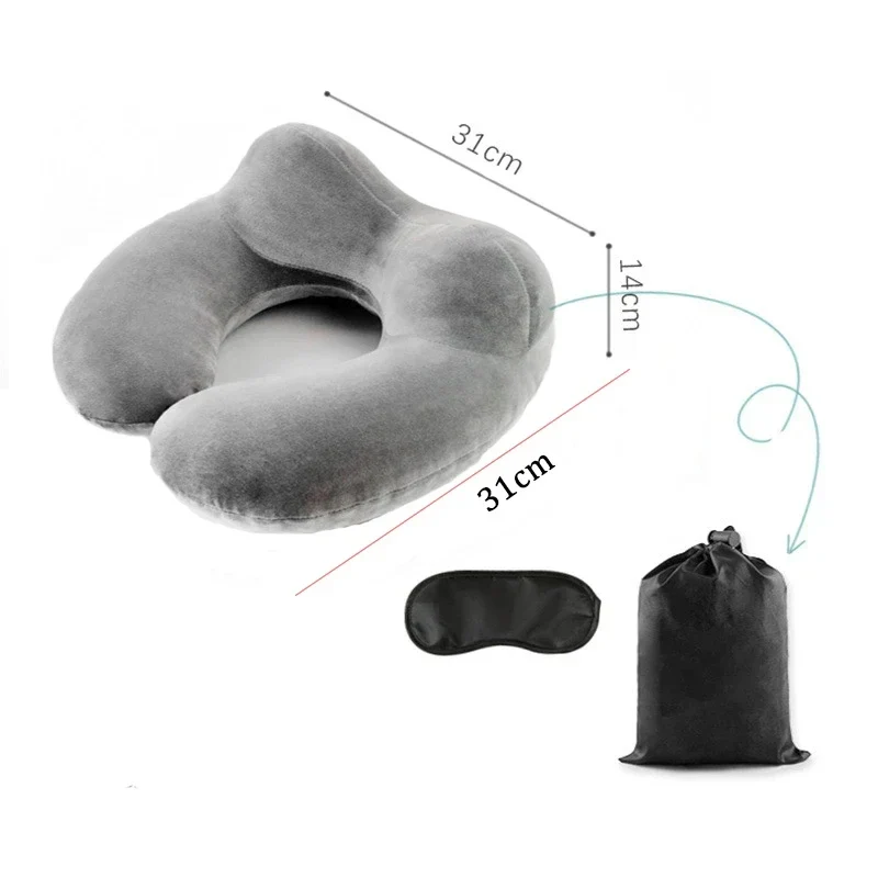 Coussin nuque avion gris et gonflable