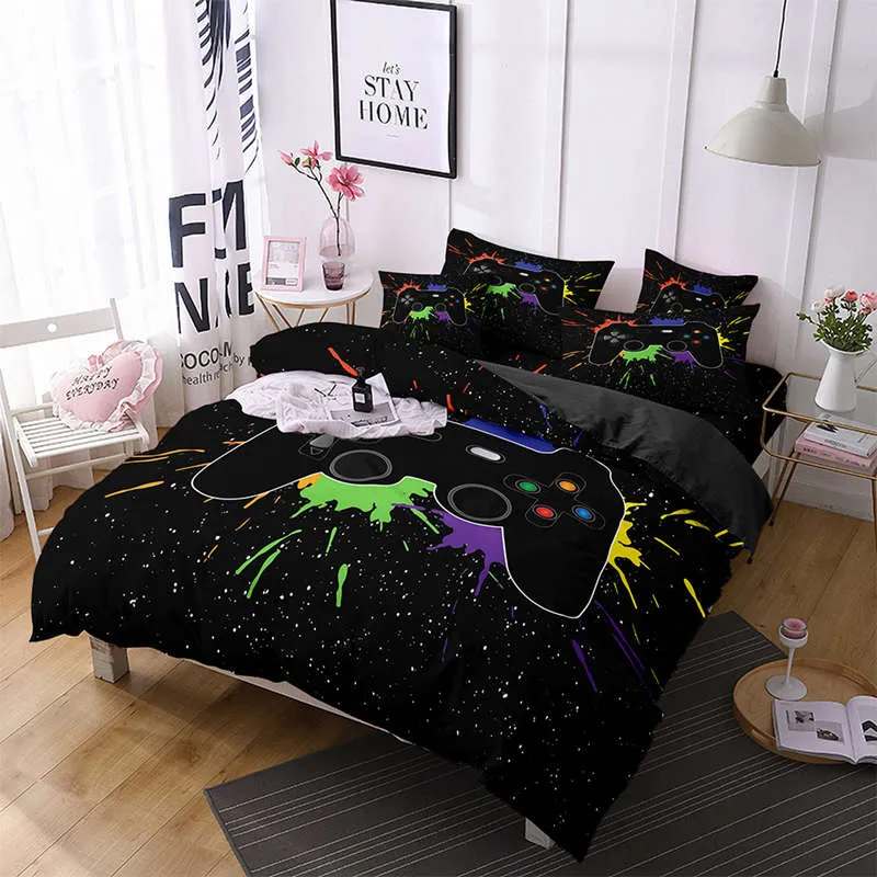 Housse de Couette et Deux Taies 3D Tie Dye Gamer Noir