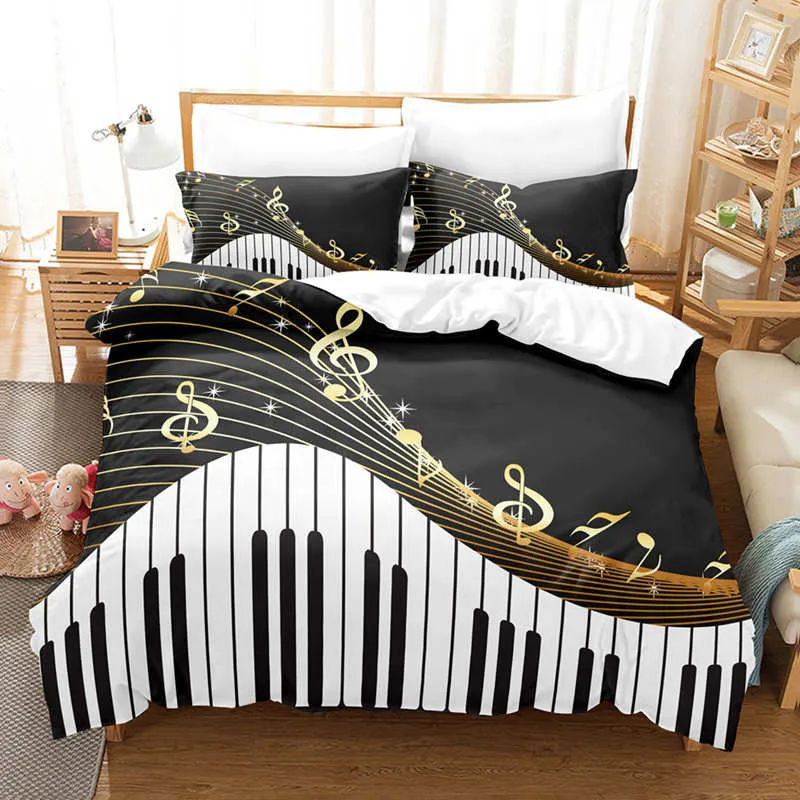 Housse de Couette et Deux Taies 3D Piano
