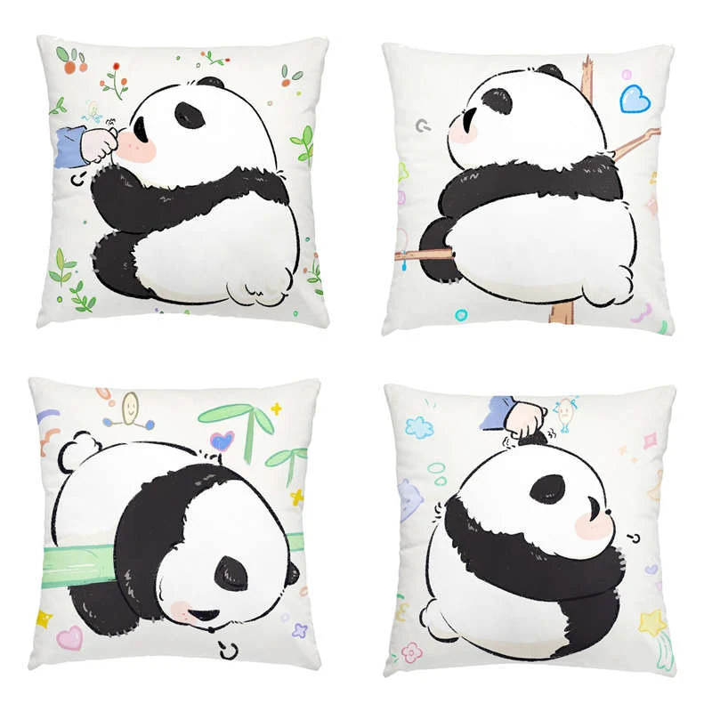 Lot de 4 Housses de Coussin Panda Doux 45cm