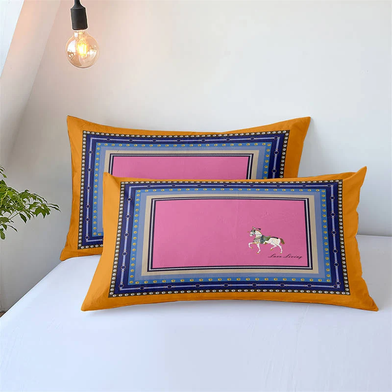 Housse de Couette et Deux Taies 3D Cheval Rose