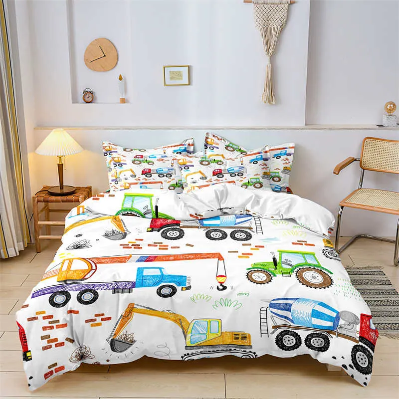 Housse de Couette 3D et Deux Taies Pelleteuse 240cm