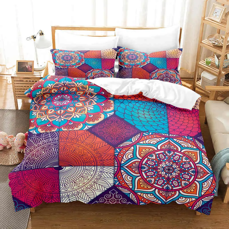 Housse de Couette 3D Fantaisie et Deux Taies Mandala Indien