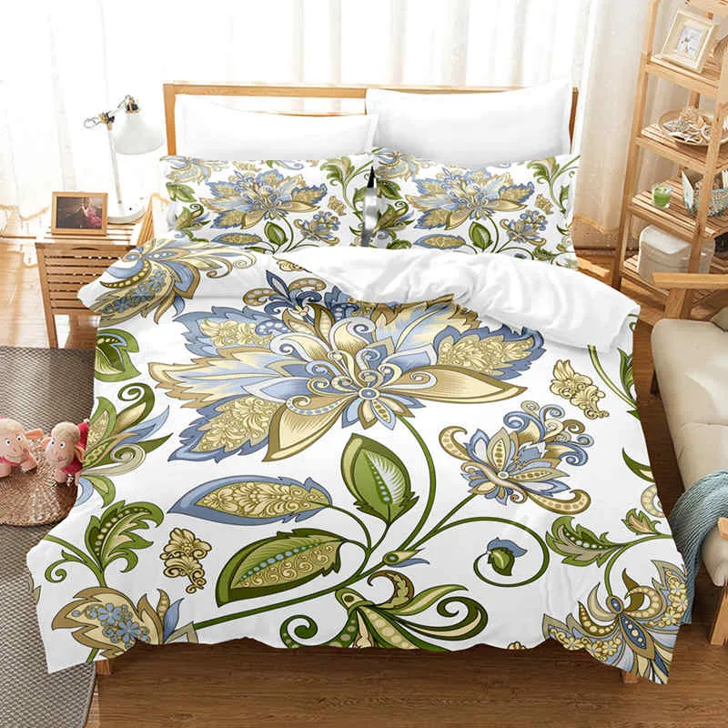 Housse de Couette Fleur et Deux Taies d'Oreiller 240cm