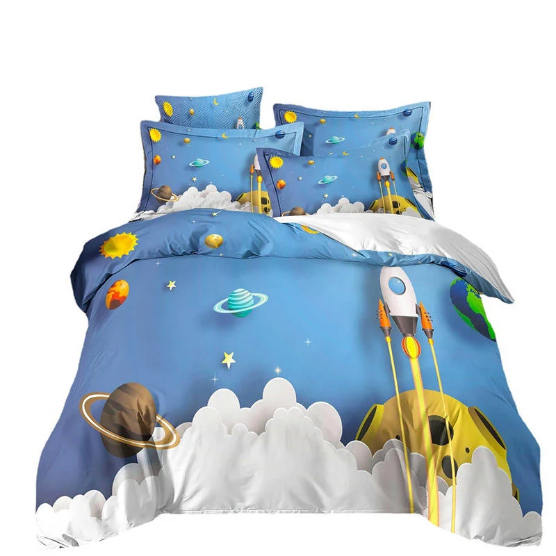 Housse de Couette 3D et Deux Taies Fusée Planètes (240 cm)