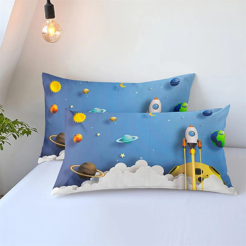 Housse de Couette 3D et Deux Taies Fusée Planètes (240 cm)