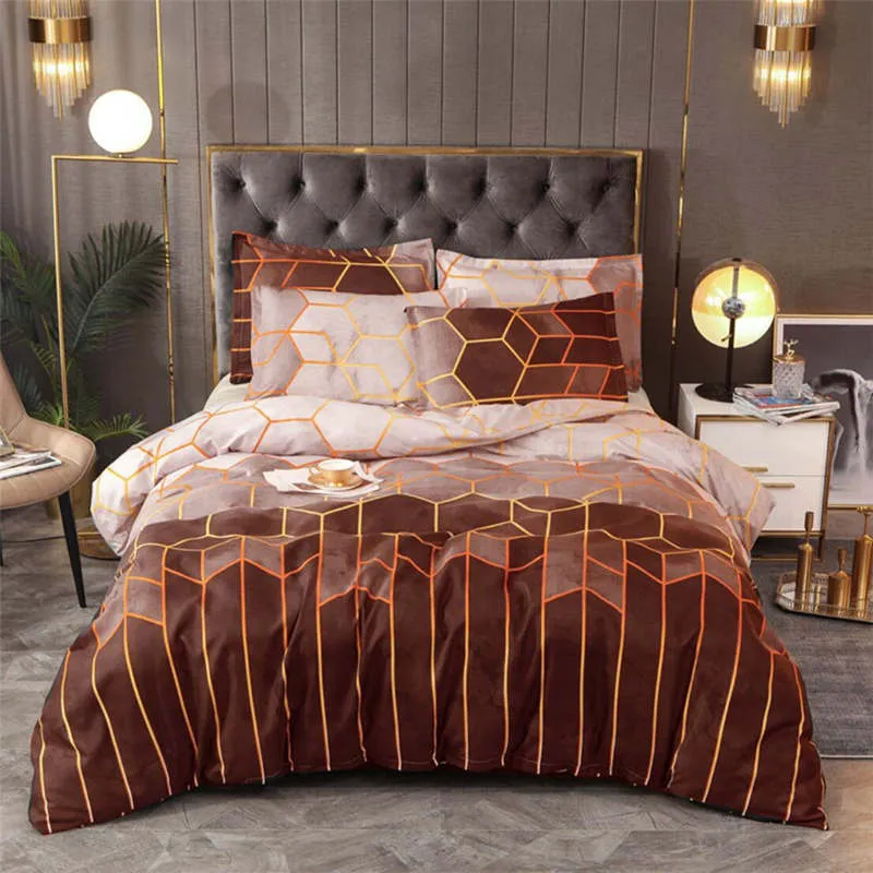 Housse de Couette Losange et Deux Taies Brun 240cm