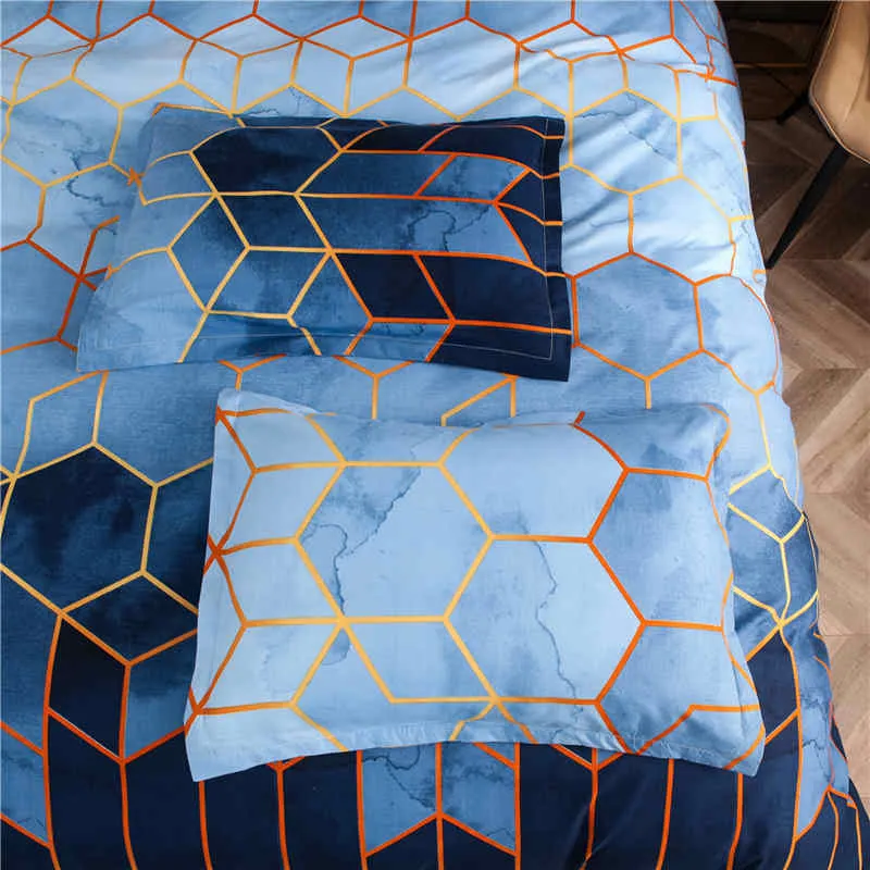Housse de Couette Losange et Deux Taies Bleu 240cm