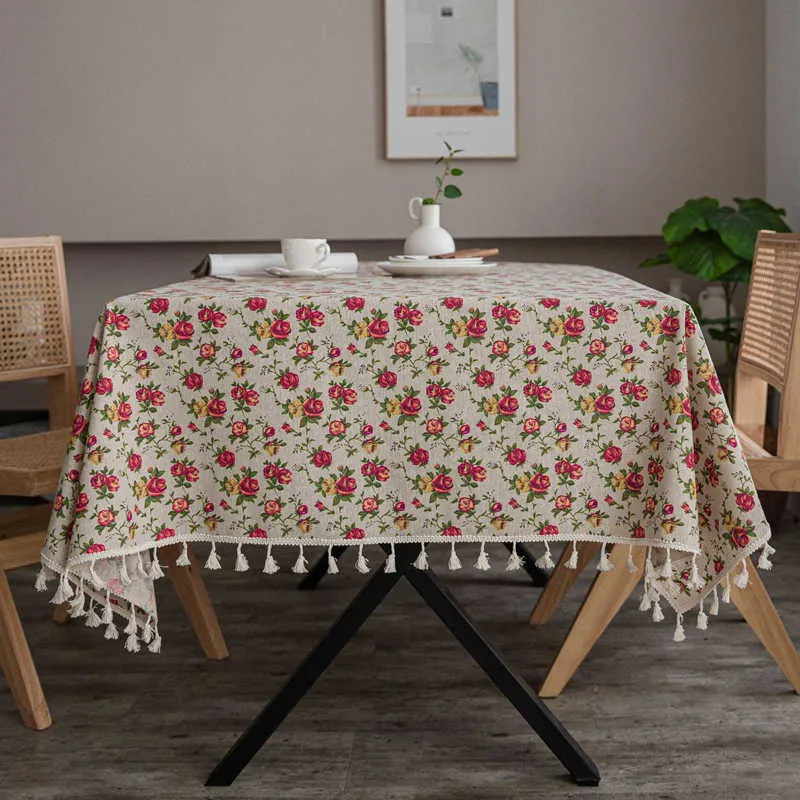 Nappe Table Rectangulaire en Lin Rose Fantaisie