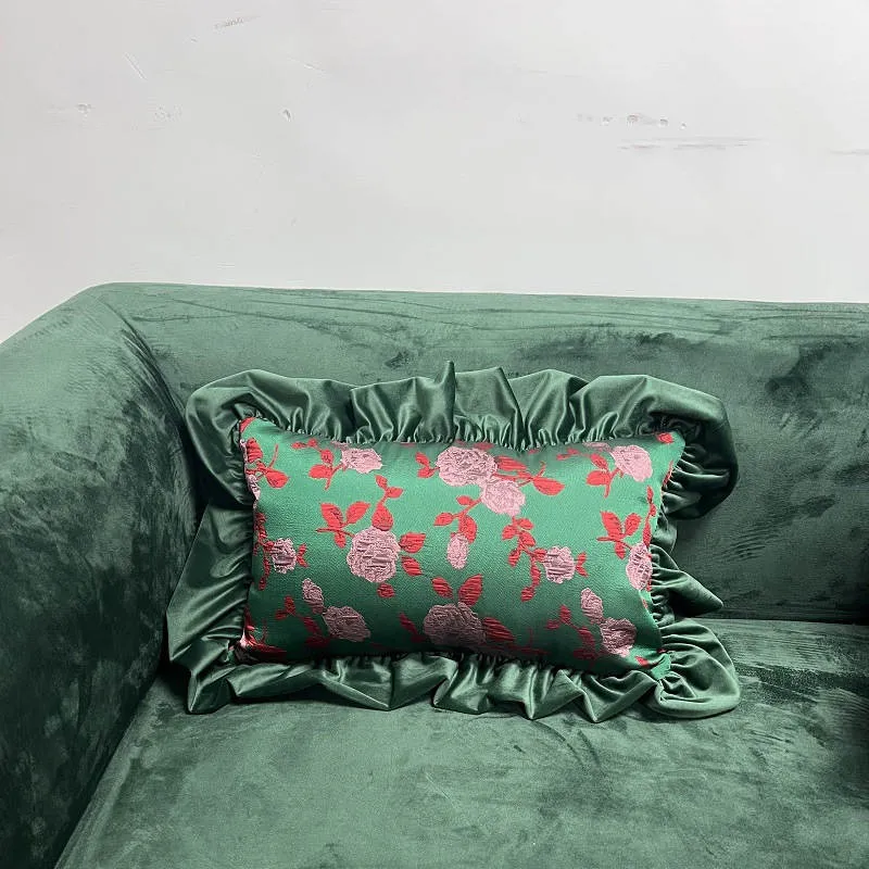 Housse de Coussin Brodée Motif Rose