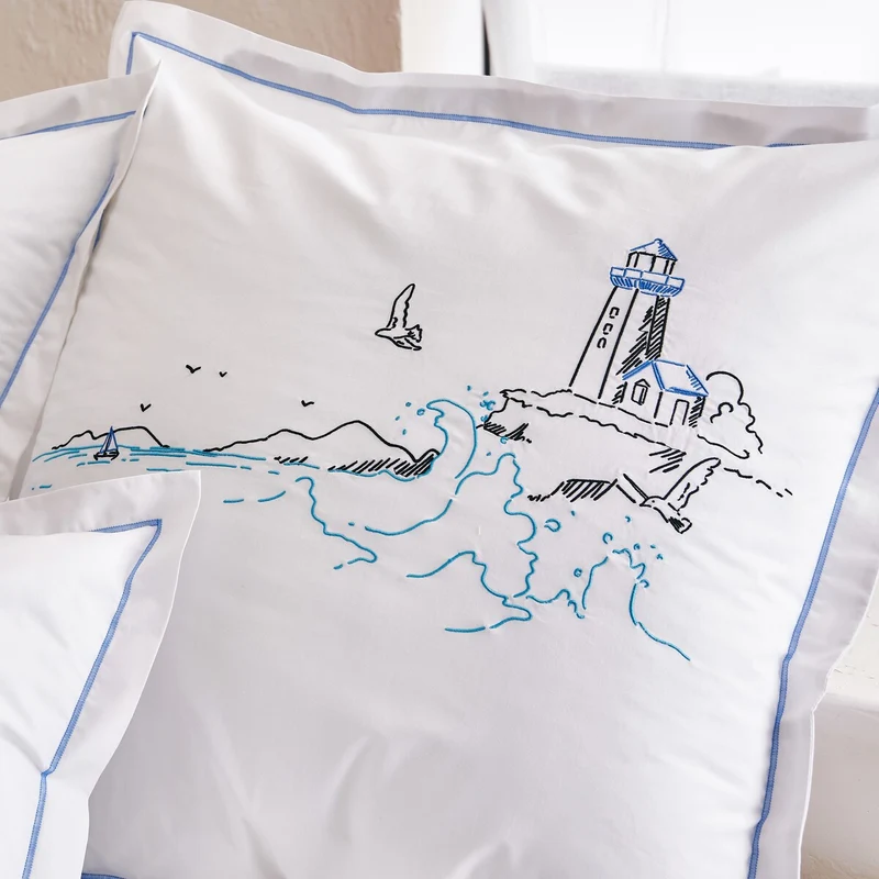 Parure de lit Phare - Percale de coton brodée