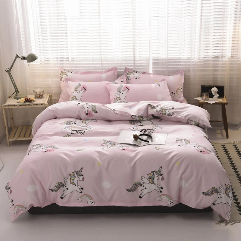 Housse de Couette et Deux Taies Licorne Rose 140cm