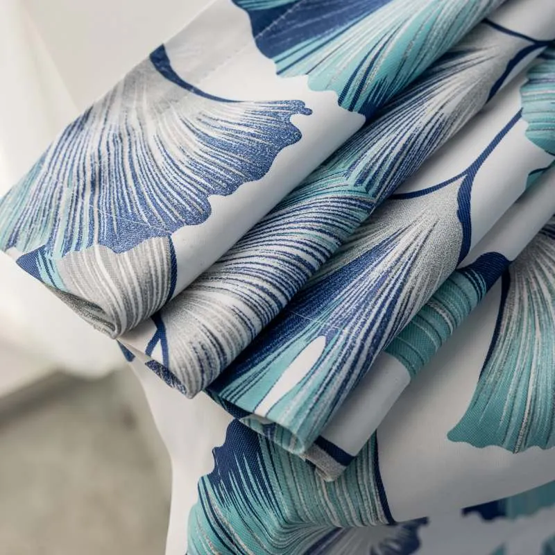 Rideau à œillets Tamisant Ginkgo 140 x H240 cm Bleu