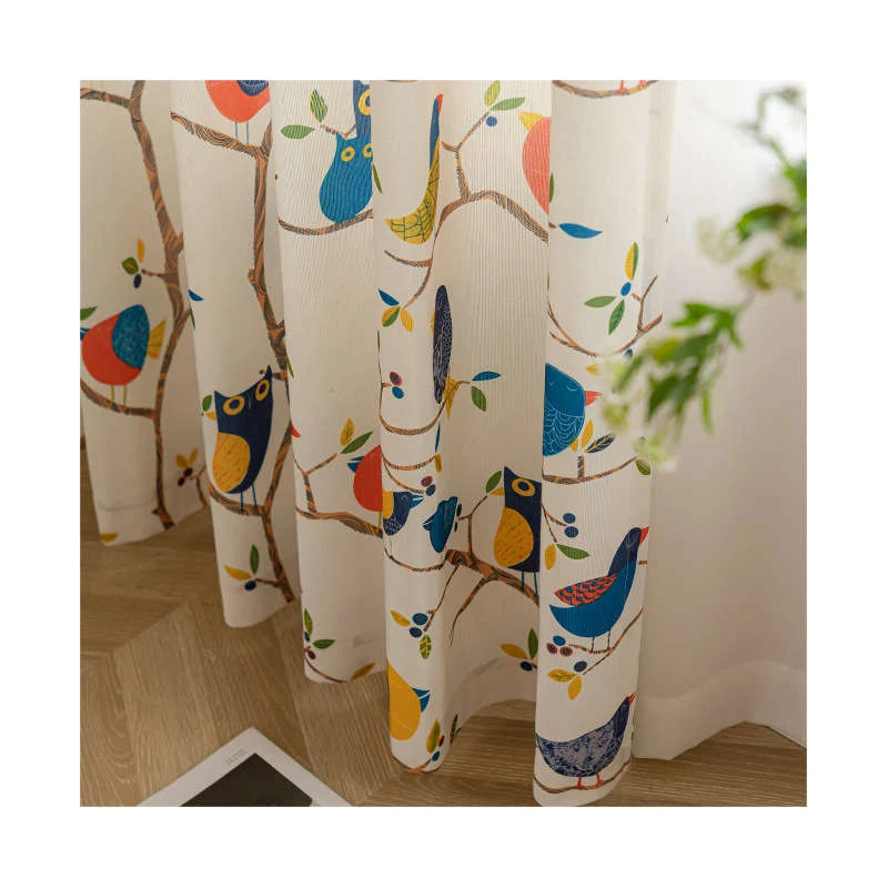 Rideau Tamisant à œillets Oiseaux 140 x H260cm Couleur