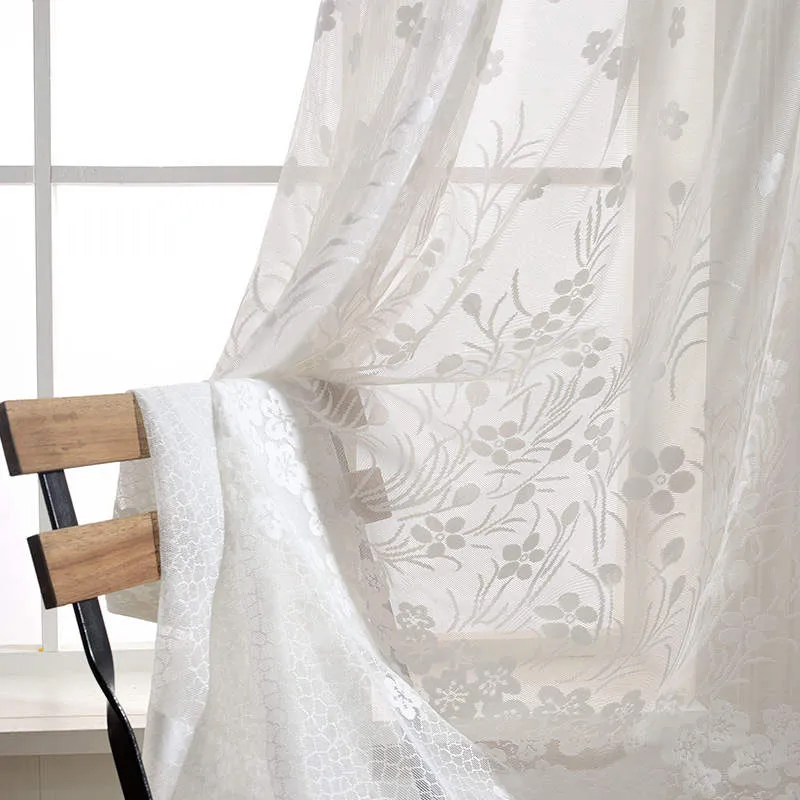 Voilage à œillets Jacquard Fleur Blanc 135 x H240 cm Printemps
