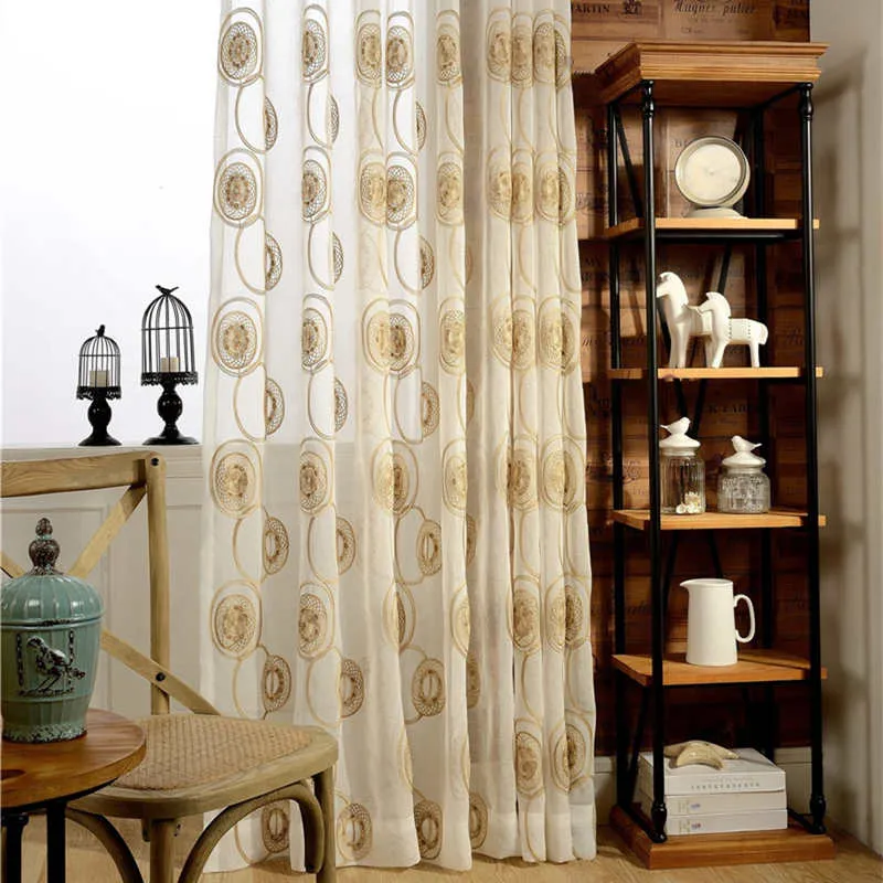 Voilage à œillets Brodé Motif Cercle 140 x H240