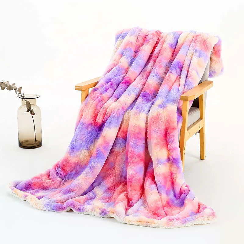 Couverture Doux Fausse Laine Tie-dye Couleur