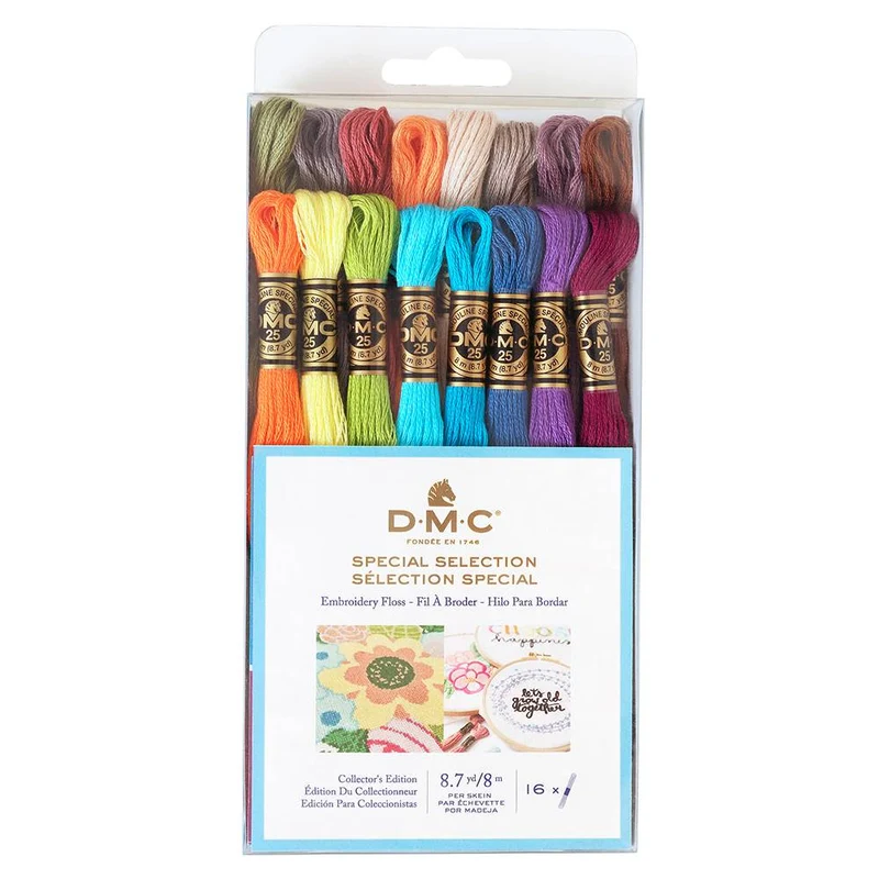 DMC | Ensemble de fils à broder en coton 6 brins | 16 couleurs