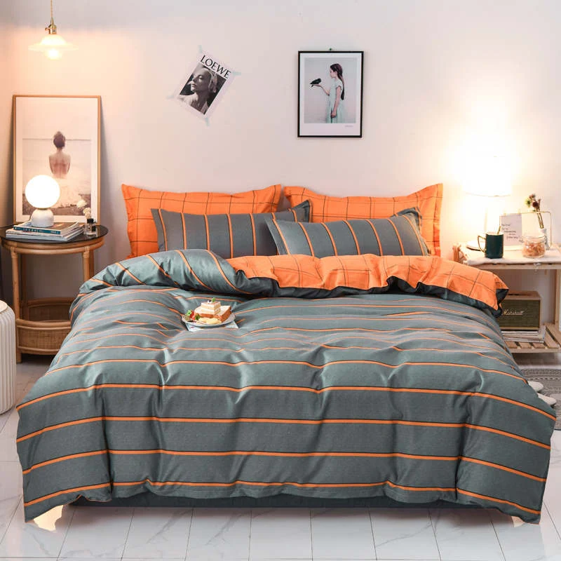 Housse de Couette et Deux Taies à Rayures Orange 240cm