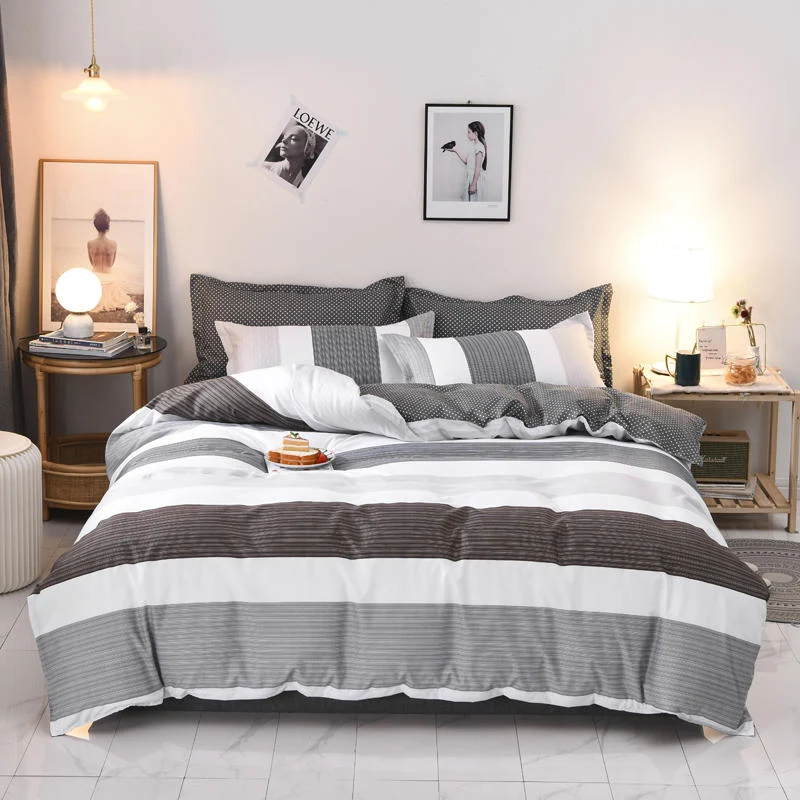 Housse de Couette et Deux Taies à Rayures 240cm Gris