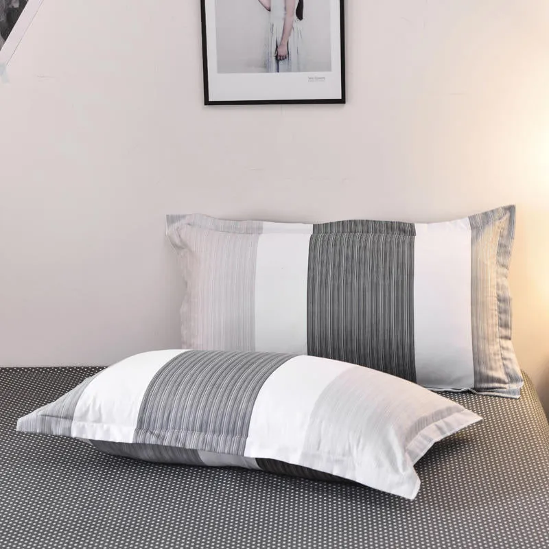 Housse de Couette et Deux Taies à Rayures 240cm Gris