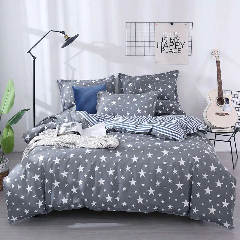 Housse de Couette et Taies Etoiles Gris 240cm