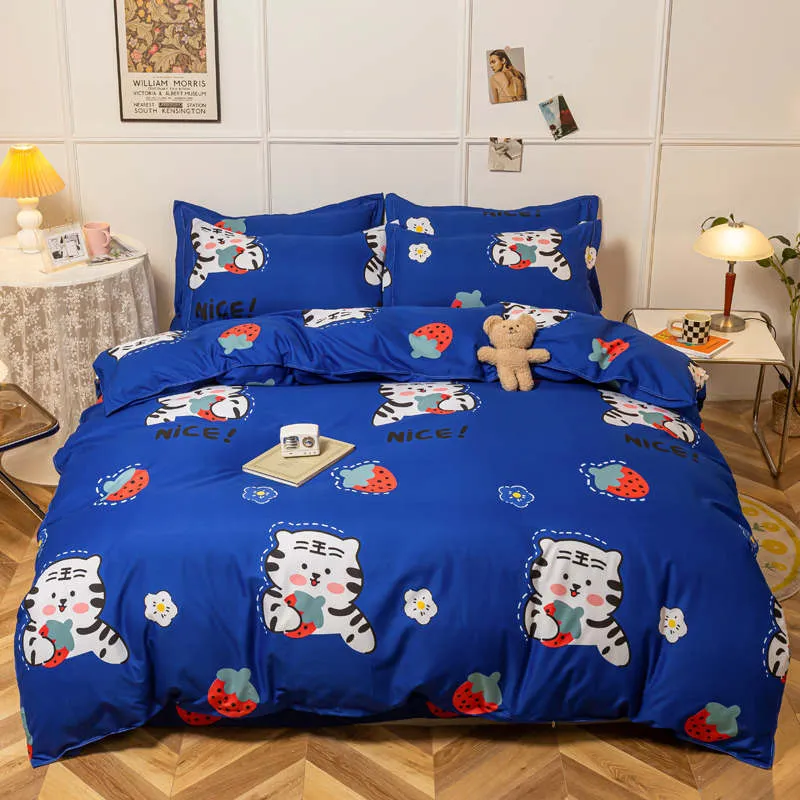Housse de Couette et Deux Taies Tigre 200cm Bleu
