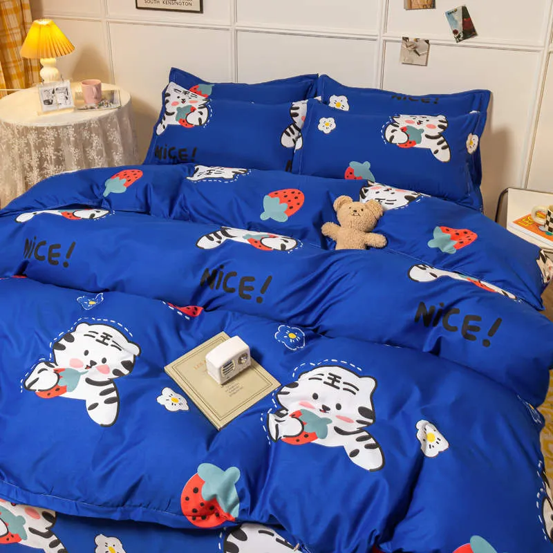 Housse de Couette et Deux Taies Tigre 200cm Bleu