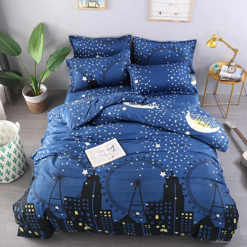 Housse de couette et deux taies étoile ville Bleu 240cm