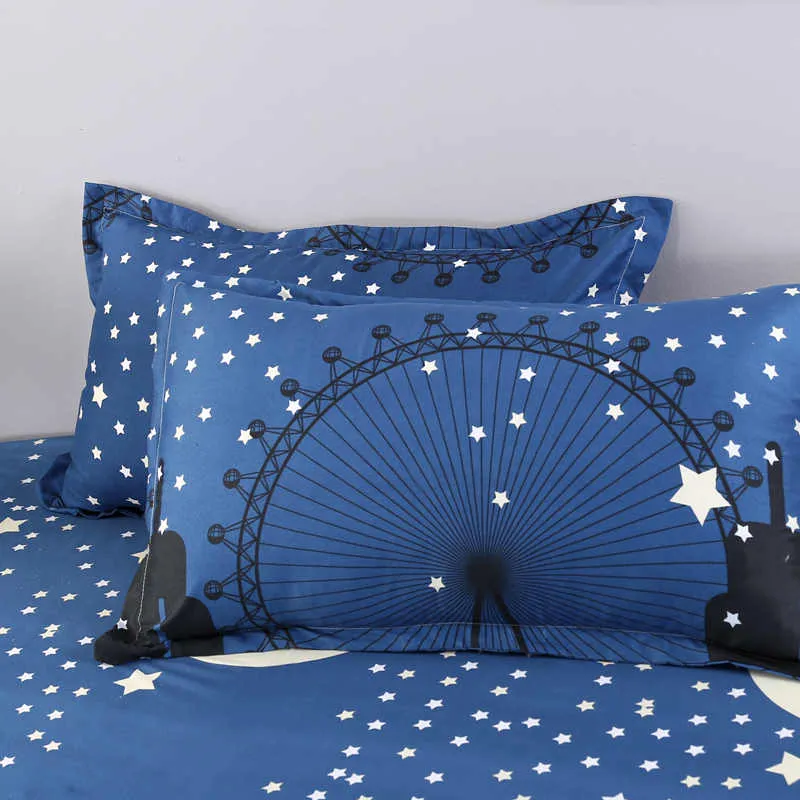 Housse de couette et deux taies étoile ville Bleu 240cm