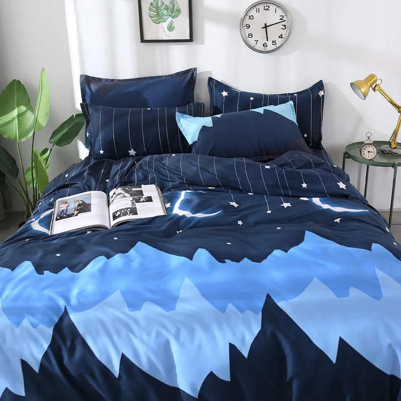 Housse de Couette et deux Taies Bonne Nuit Bleu 200cm