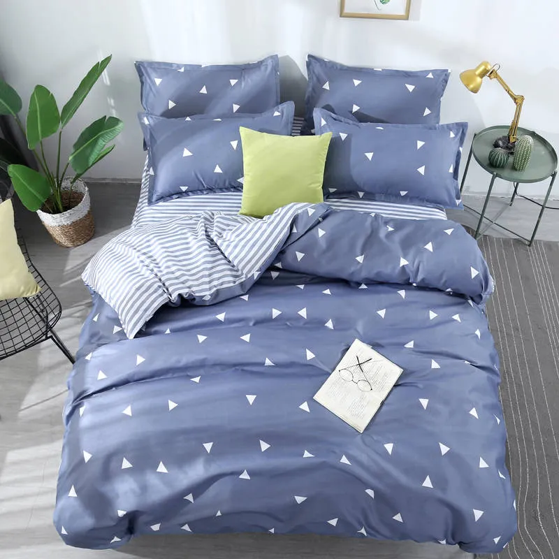 Housse de Couette et Deux Taies Triangle Gris 240cm