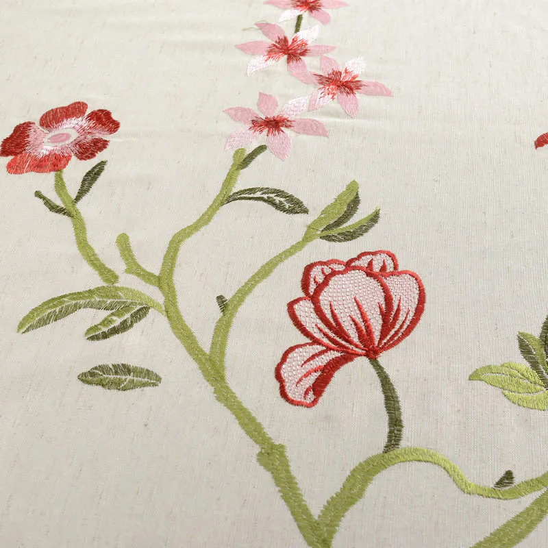 Rideau à œillets en Lin Brodé Floral 140 x H260 Tige Verte Bleue Brune
