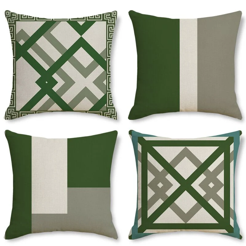 Housse de Coussin en lin Lot de 4 vert 45cm