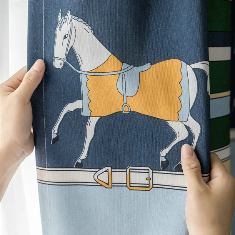 Rideau Enfant Occultant 140 x H240 Cheval Bleu