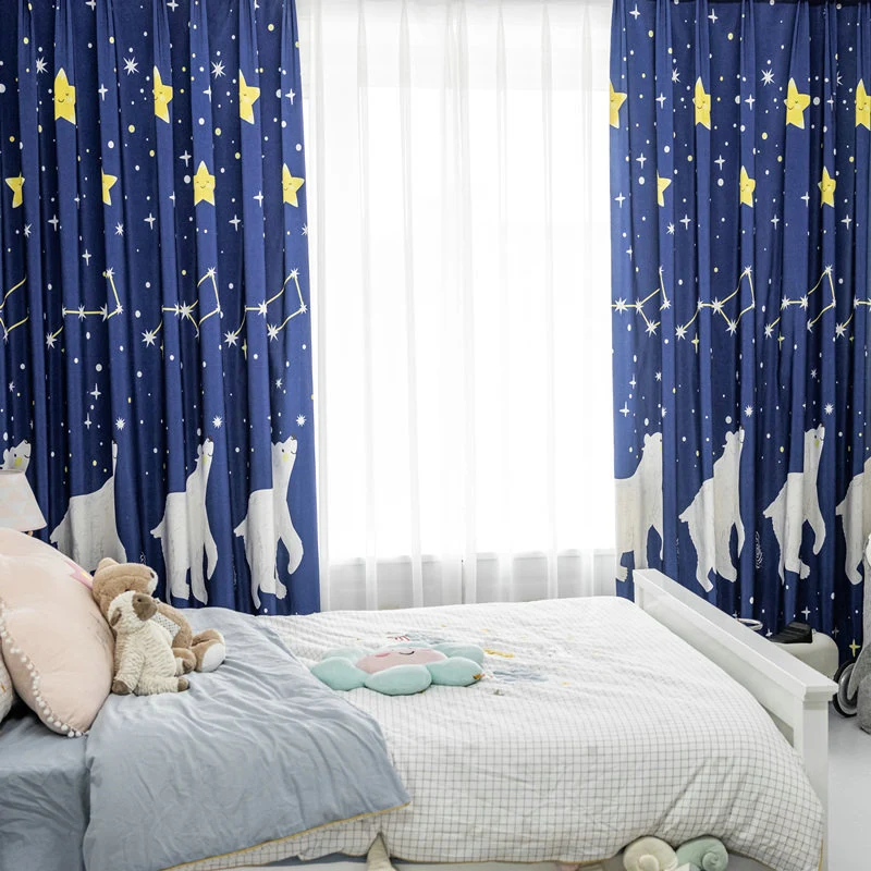 Rideau à œillets Occultant Ours Polaire Bleu 140 x H240cm