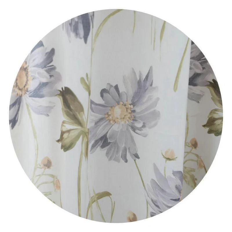 Rideau fleuri chrysanthème tamisant 140 x H240 Bleu