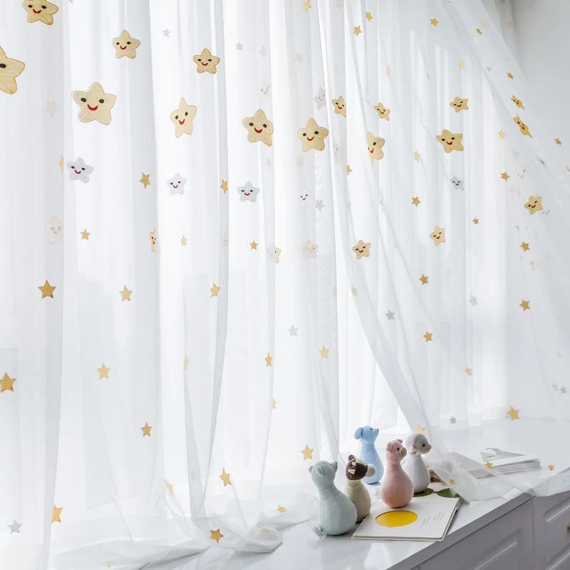Voilage à œillets étoile brodé enfant 140 x H240 cm