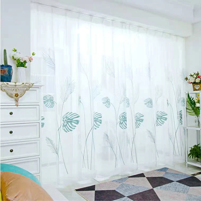 Voilage à œillets Brodé Feuille de Bananier 140 x H240 cm Vert