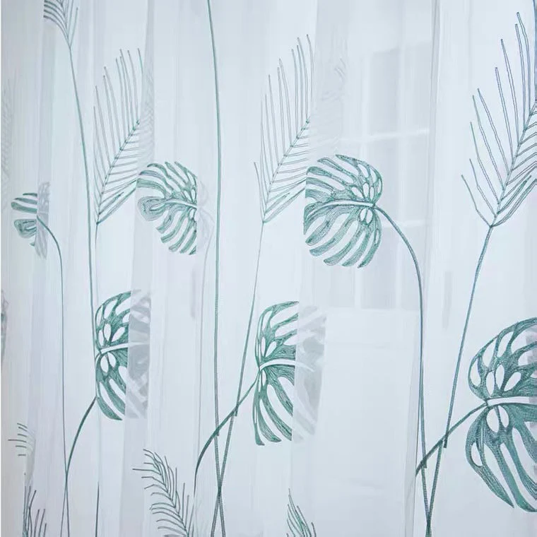 Voilage à œillets Brodé Feuille de Bananier 140 x H240 cm Vert