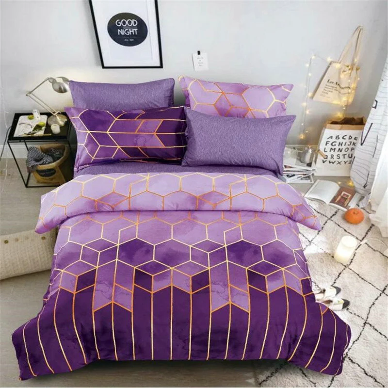 Housse de Couette Losange et 2 Taies Boho Violet 240cm