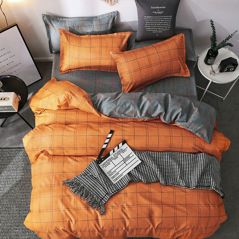 Housse de Couette et Deux Taies à Carreaux Orange (240 cm)