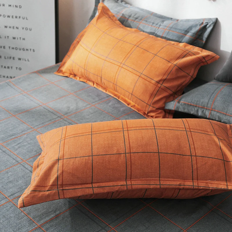 Housse de Couette et Deux Taies à Carreaux Orange (240 cm)