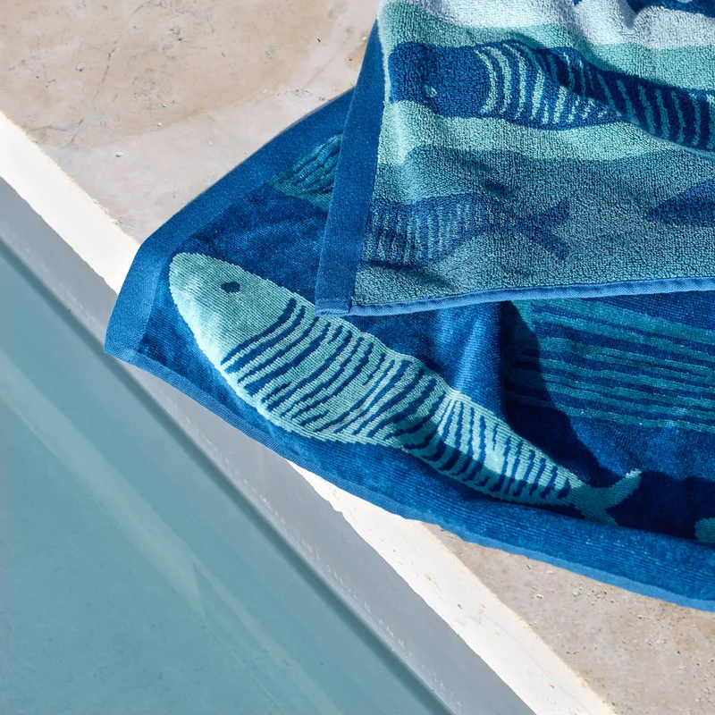 Drap de plage Vent d'océan - Velours de coton jacquard 450g/m²